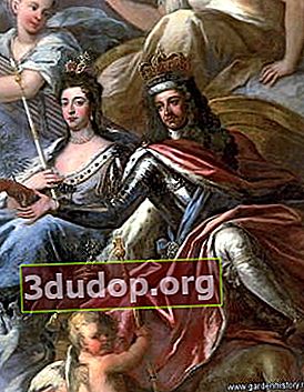 William III dan Mary II memerintah di England. Mural di Greenwich Palace