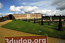 Hampton Court. Jardin privé, rempart en terre et façade du palais
