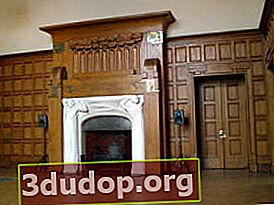 Derozhinskaya邸宅のリビングルームの壁、暖炉、ドアの均一な装飾。建築家シェクテル
